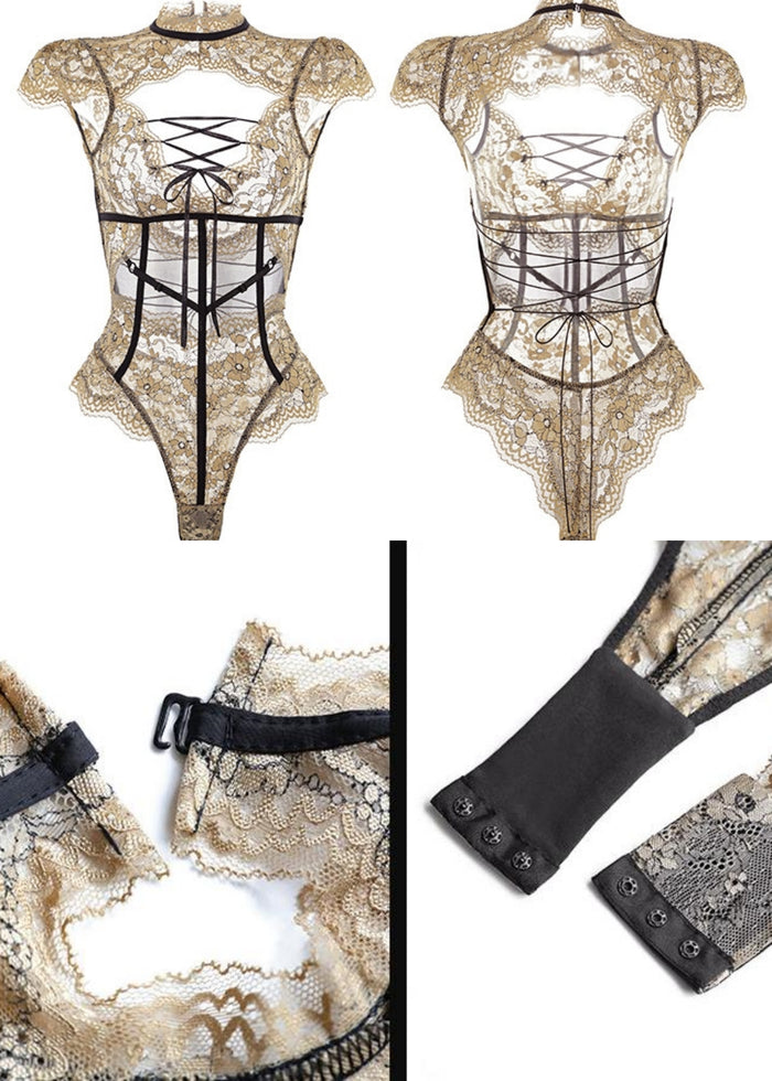 Lace-Trim Sheer Bodysuit