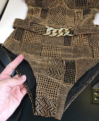 Black &amp; Gold Luxe One-Shoulder Swimsuit