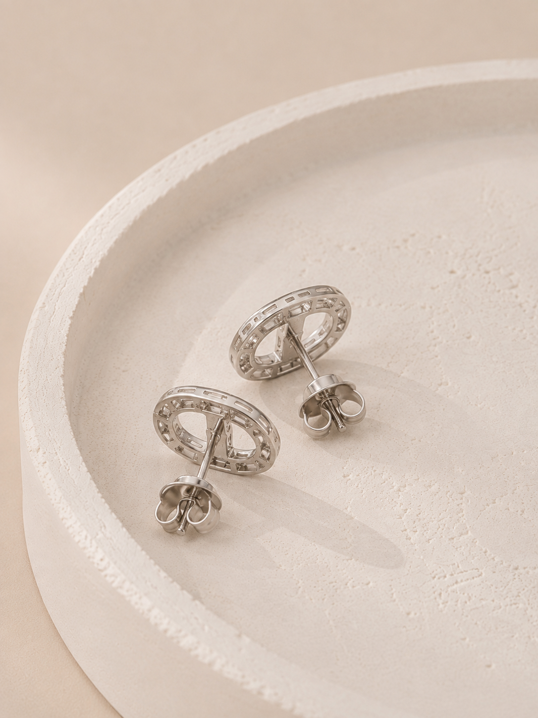 Full pavé stud earrings with a chic, luxe look