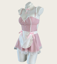 Sweet maid-style open-back lingerie set with built-in padding