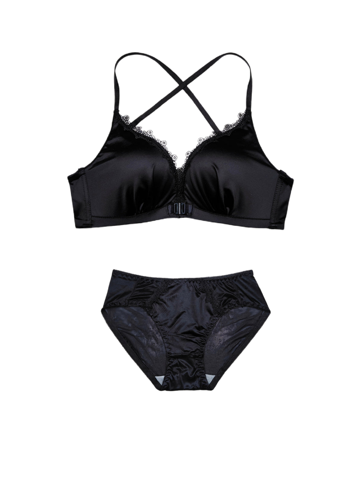 Golden Satin Cross-Back Front-Closure Bra