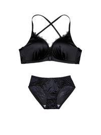 Golden Satin Cross-Back Front-Closure Bra