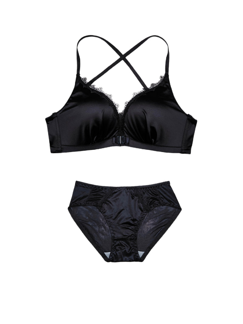 Golden Satin Cross-Back Front-Closure Bra