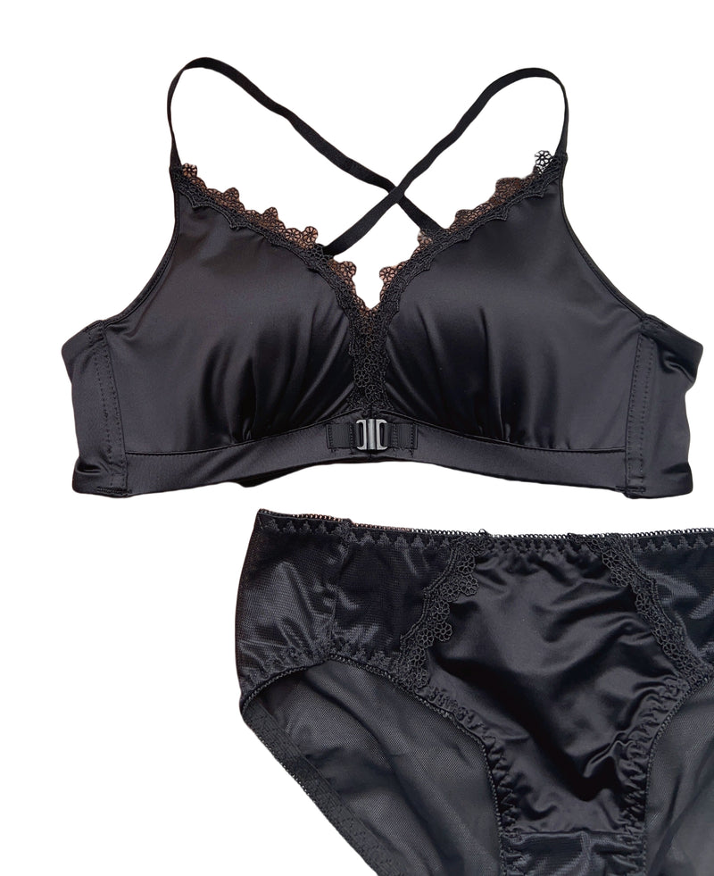 Golden Satin Cross-Back Front-Closure Bra