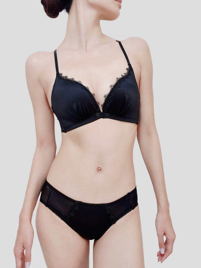 Golden Satin Cross-Back Front-Closure Bra
