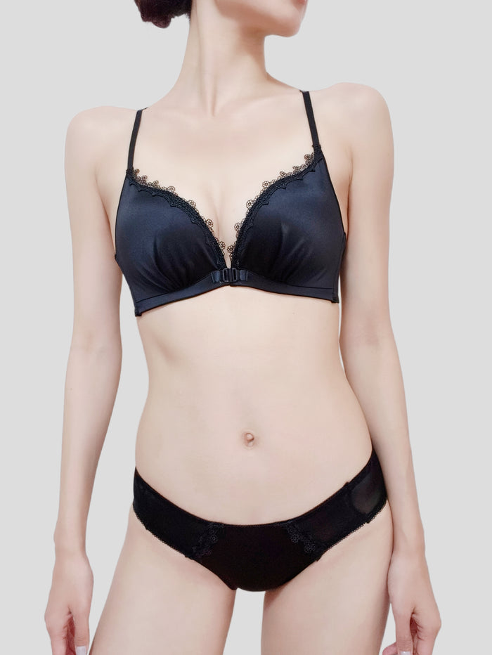 Golden Satin Cross-Back Front-Closure Bra
