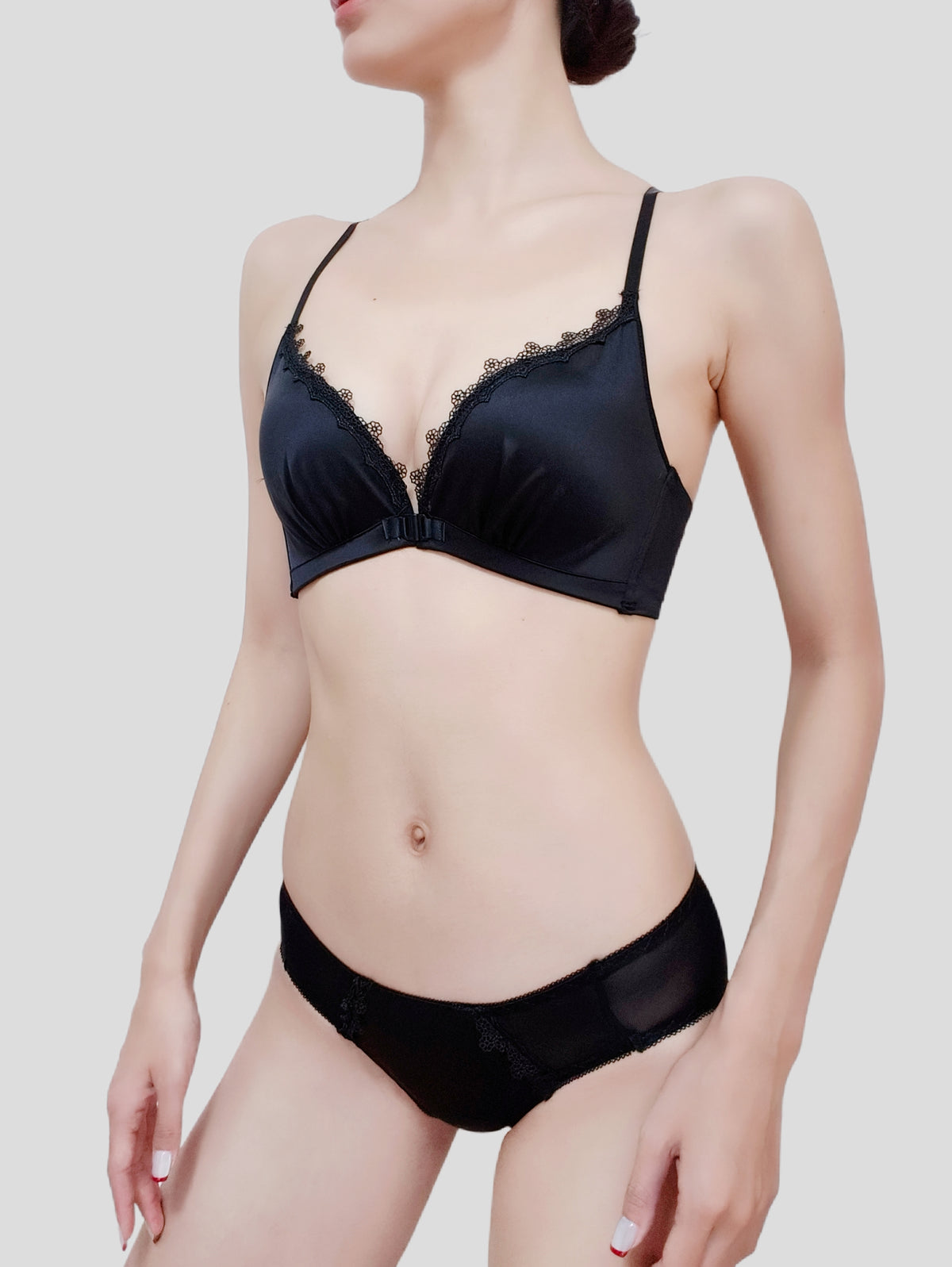 Golden Satin Cross-Back Front-Closure Bra