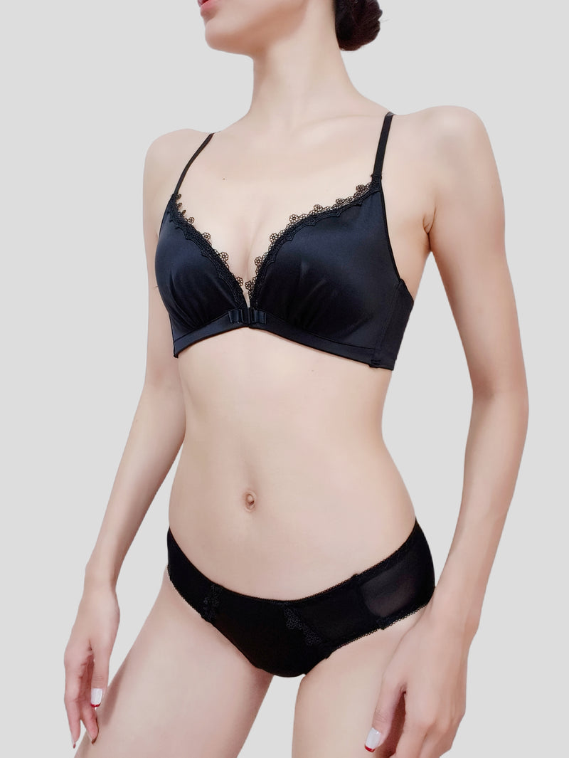Golden Satin Cross-Back Front-Closure Bra