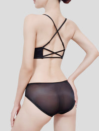 Golden Satin Cross-Back Front-Closure Bra