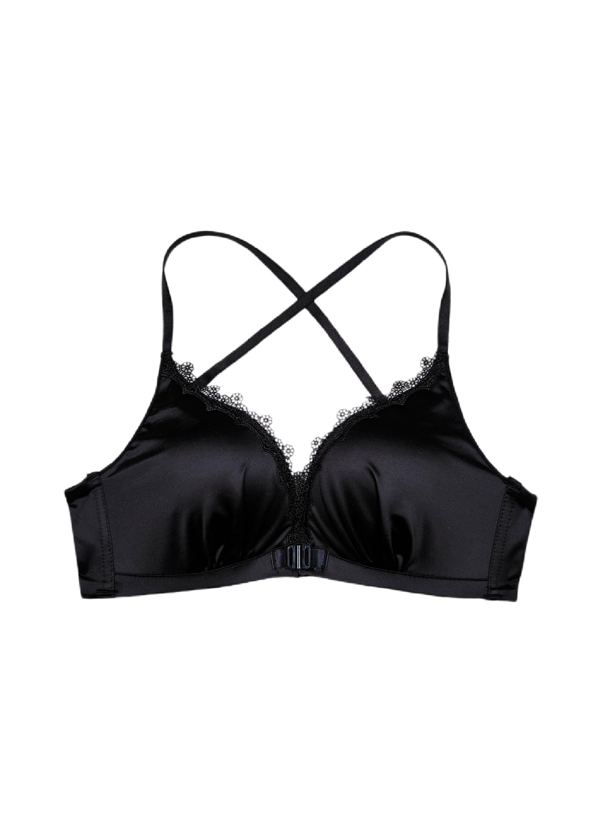 Golden Satin Cross-Back Front-Closure Bra