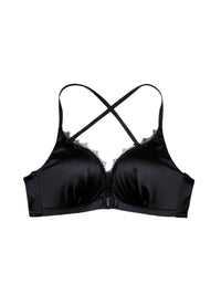 Golden Satin Cross-Back Front-Closure Bra